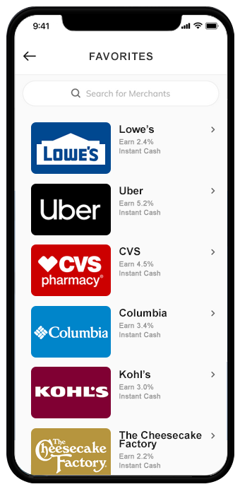 iPhone with screenshot of CashPass Favorites screen displayed