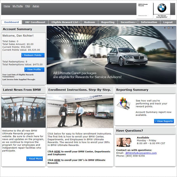 Employee rewards portal dashboard example