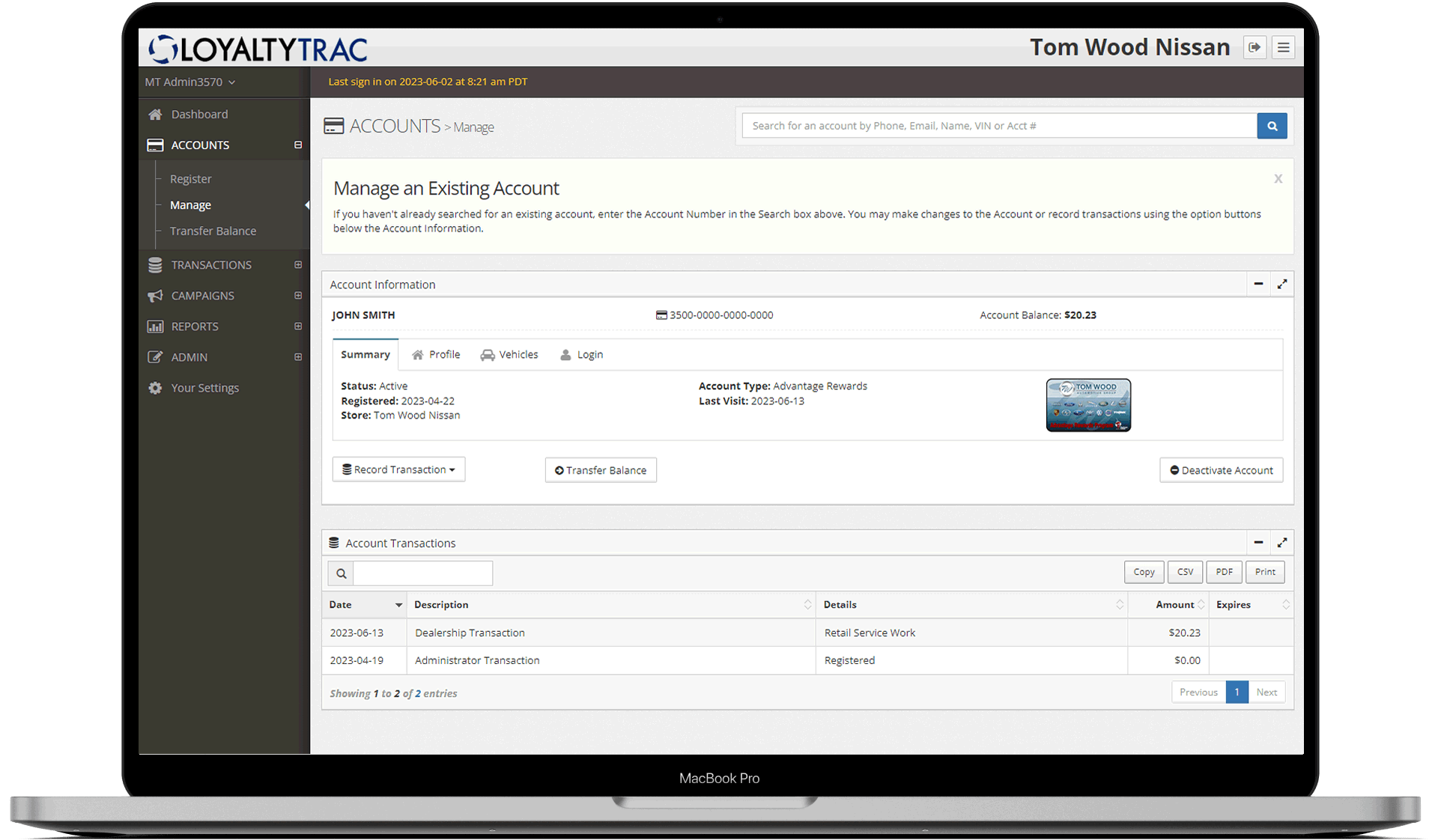 LoyaltyTrac Portal Screenshot