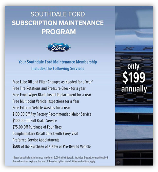 Example of an annual subscription maintenance plan menu