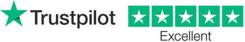 TrustPilot logo with 5 stars showing
